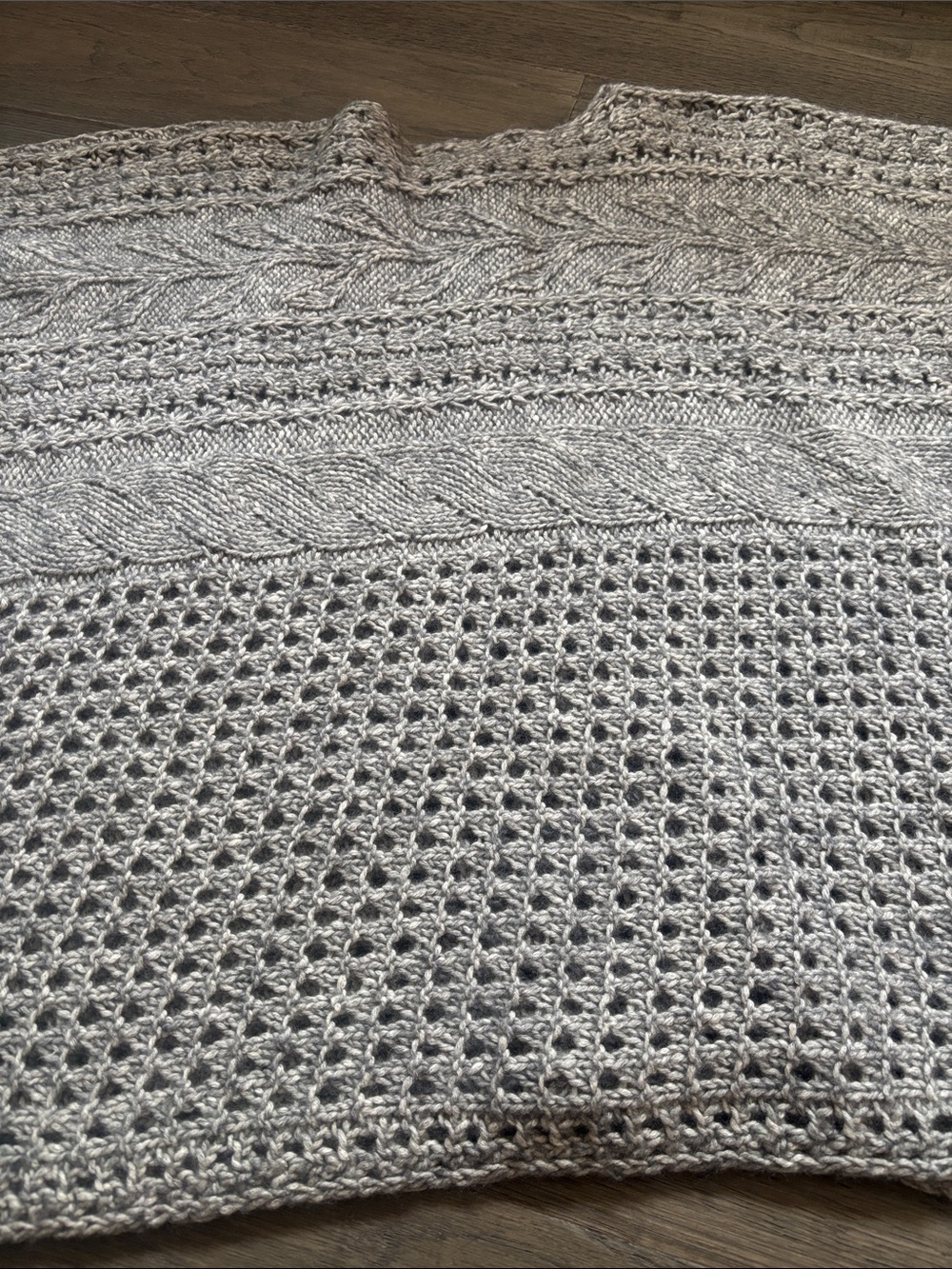 Polo Ralph Lauren | Grey Bohemian Open-Weave Cable Knit Sweater Poncho Size XL - Picture 14 of 14